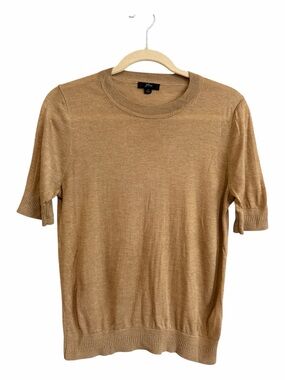 J. Crew Short Sleeve Silk Blend Sweater Top in Tan Size M